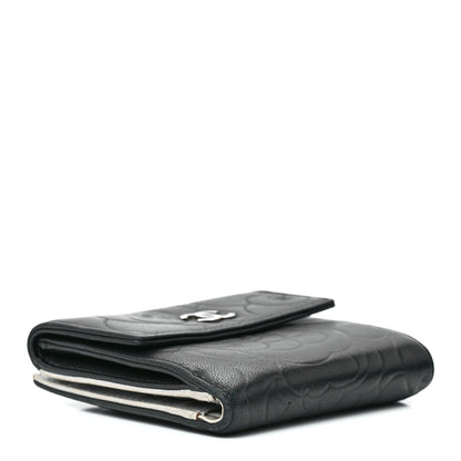 Chanel Lambskin Camellia Embossed Small Double Wallet Black 4 of 17