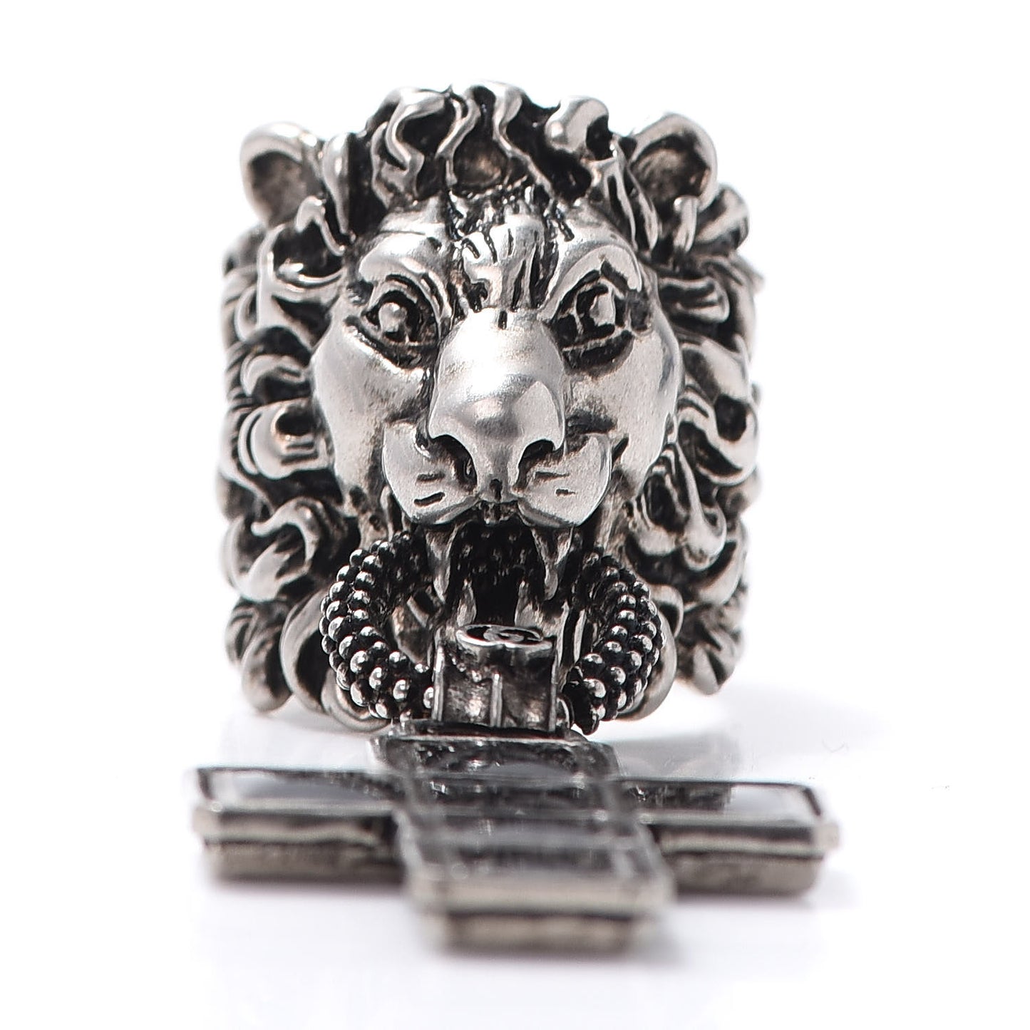 Enamel Brass Lion Head Crucifix Ring M Black