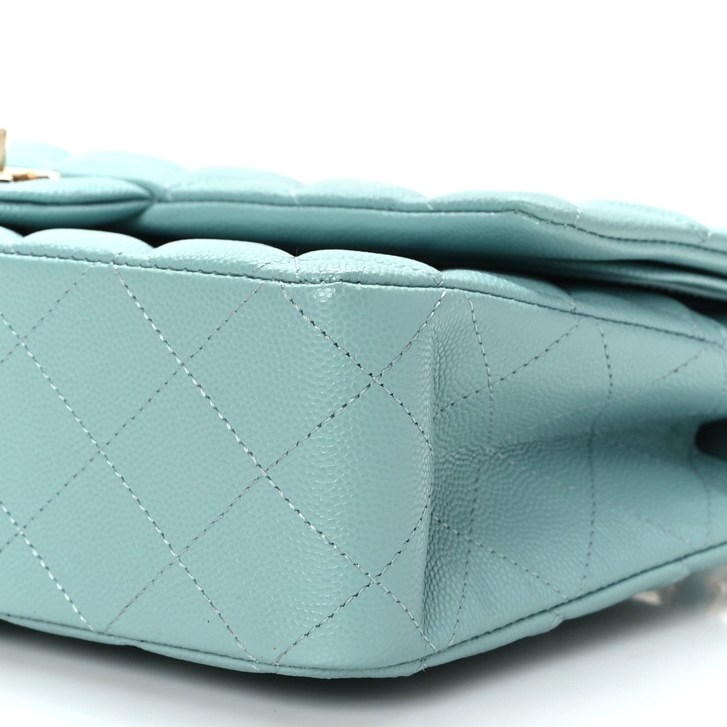 Caviar Quilted Medium Double Flap Light Blue