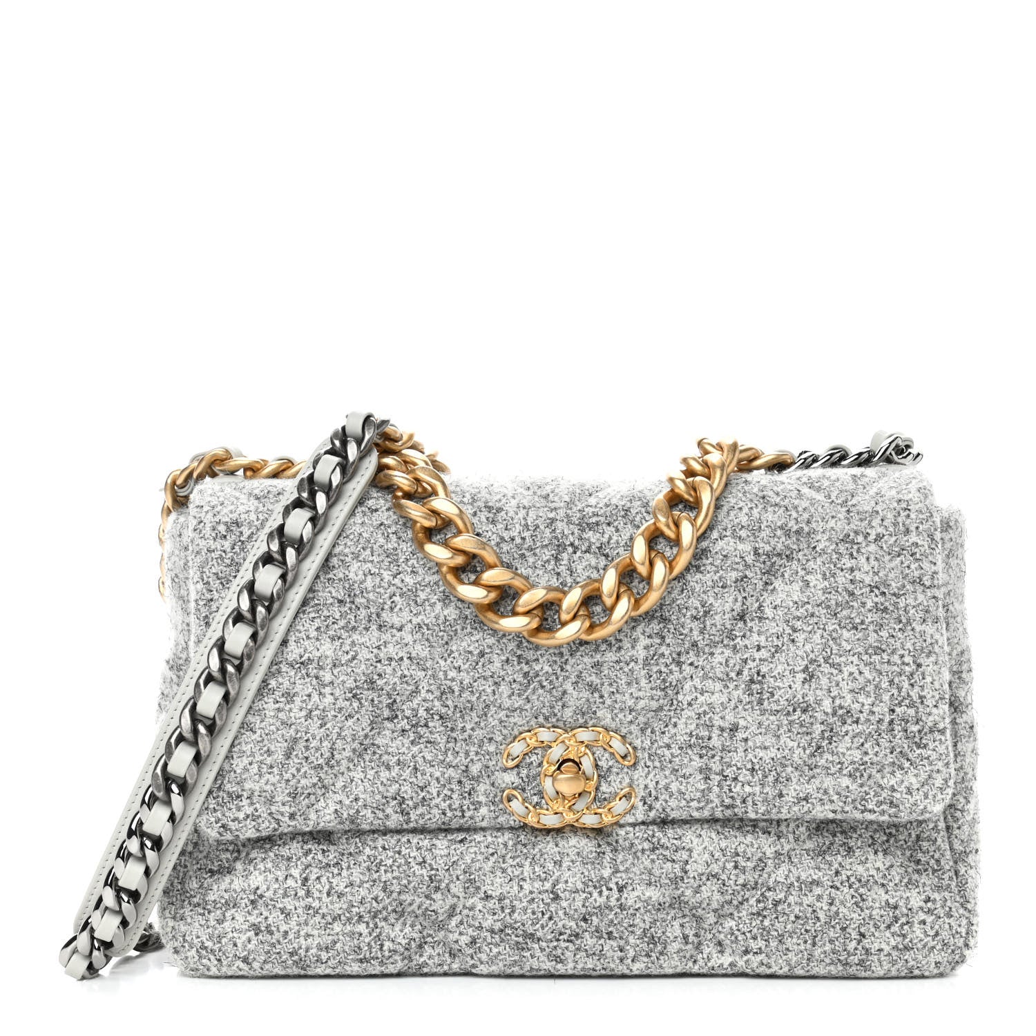 Chanel Tweed Quilted Large Chanel 19 Flap Grey 1 of 9
