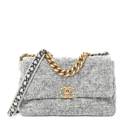 Chanel Tweed Quilted Large Chanel 19 Flap Grey 1 of 9