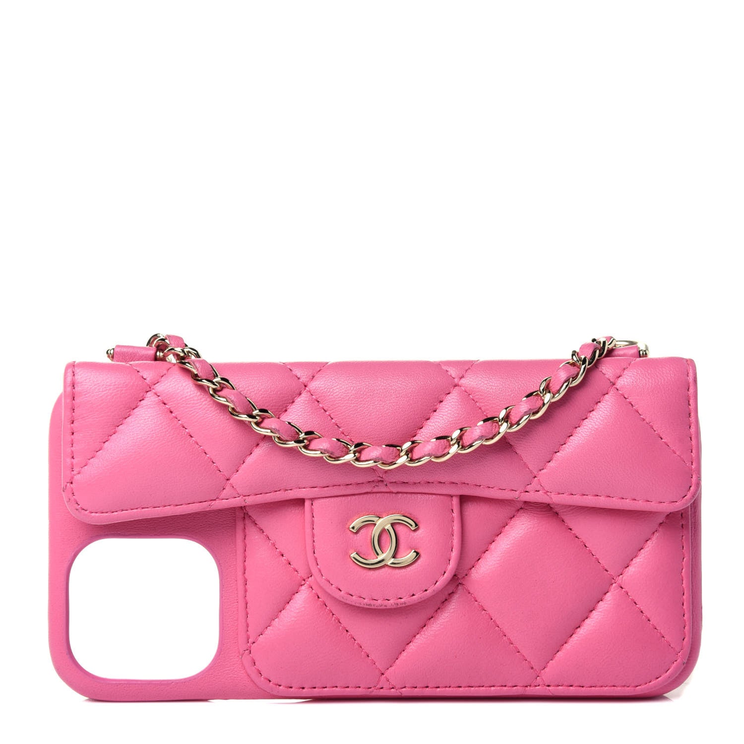 Chanel Lambskin Quilted Pearl Crush iPhone XII Pro Holder With Chain 1 of 4