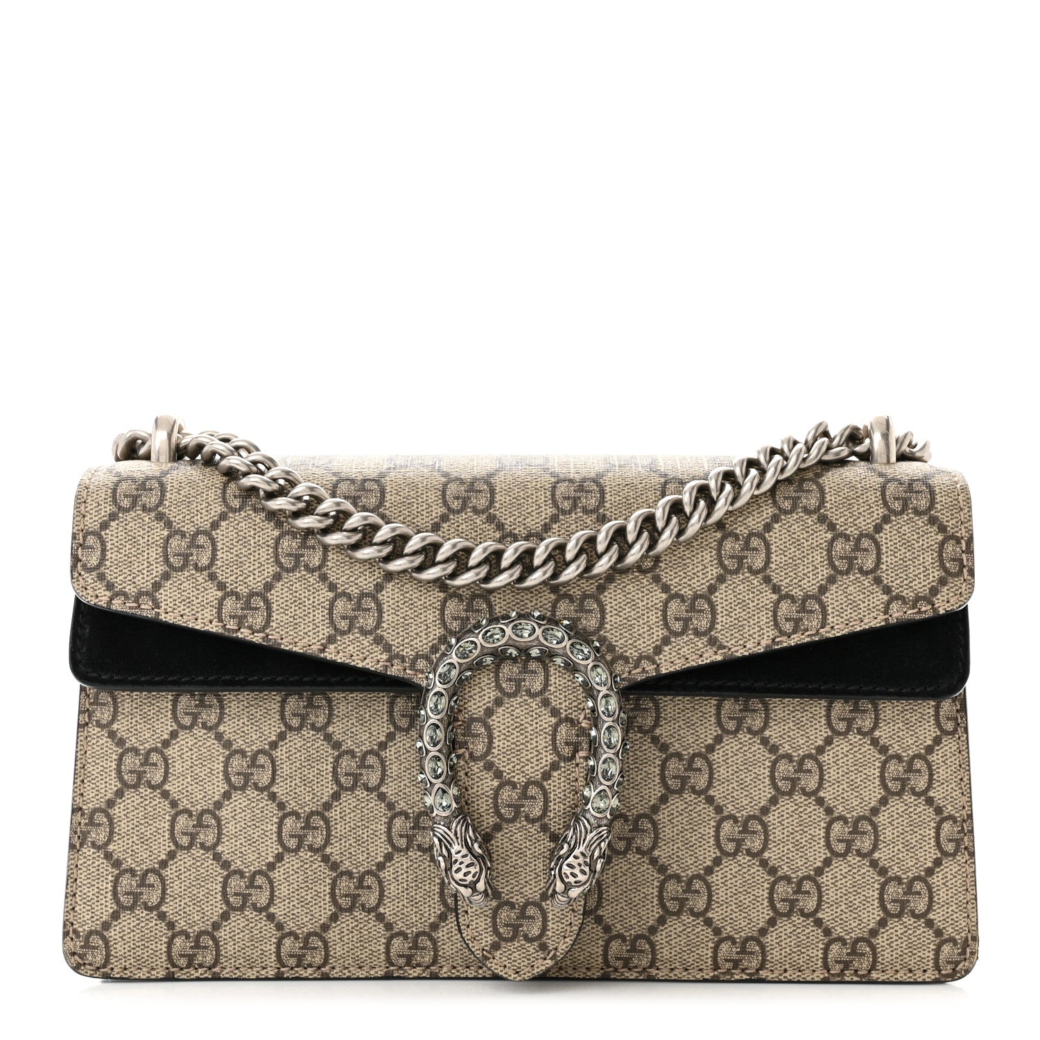 Gucci GG Supreme Monogram Suede Crystal Small Dionysus Shoulder Bag Beige Ebony Black 1 of 13