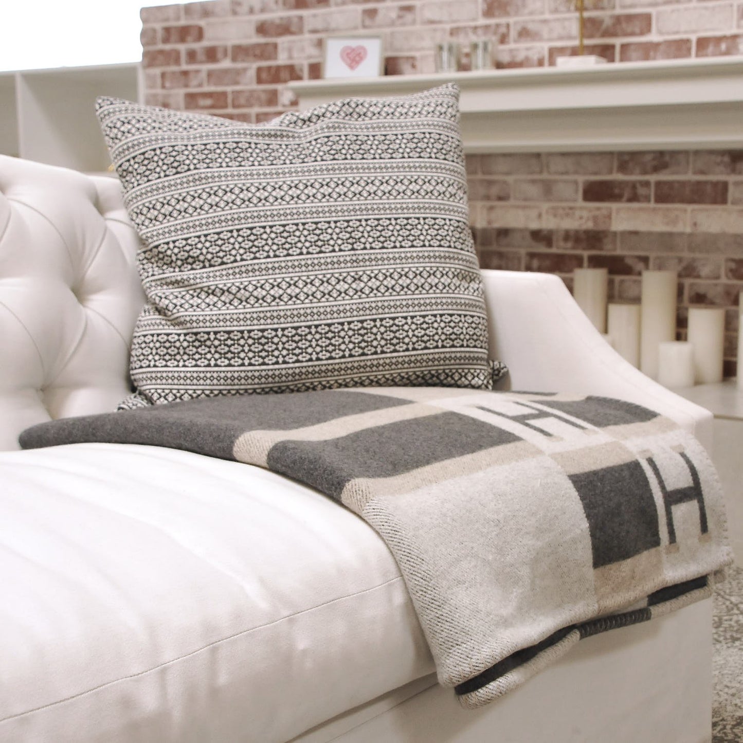 Wool Cashmere Avalon Bayadere Blanket Galet Ecru