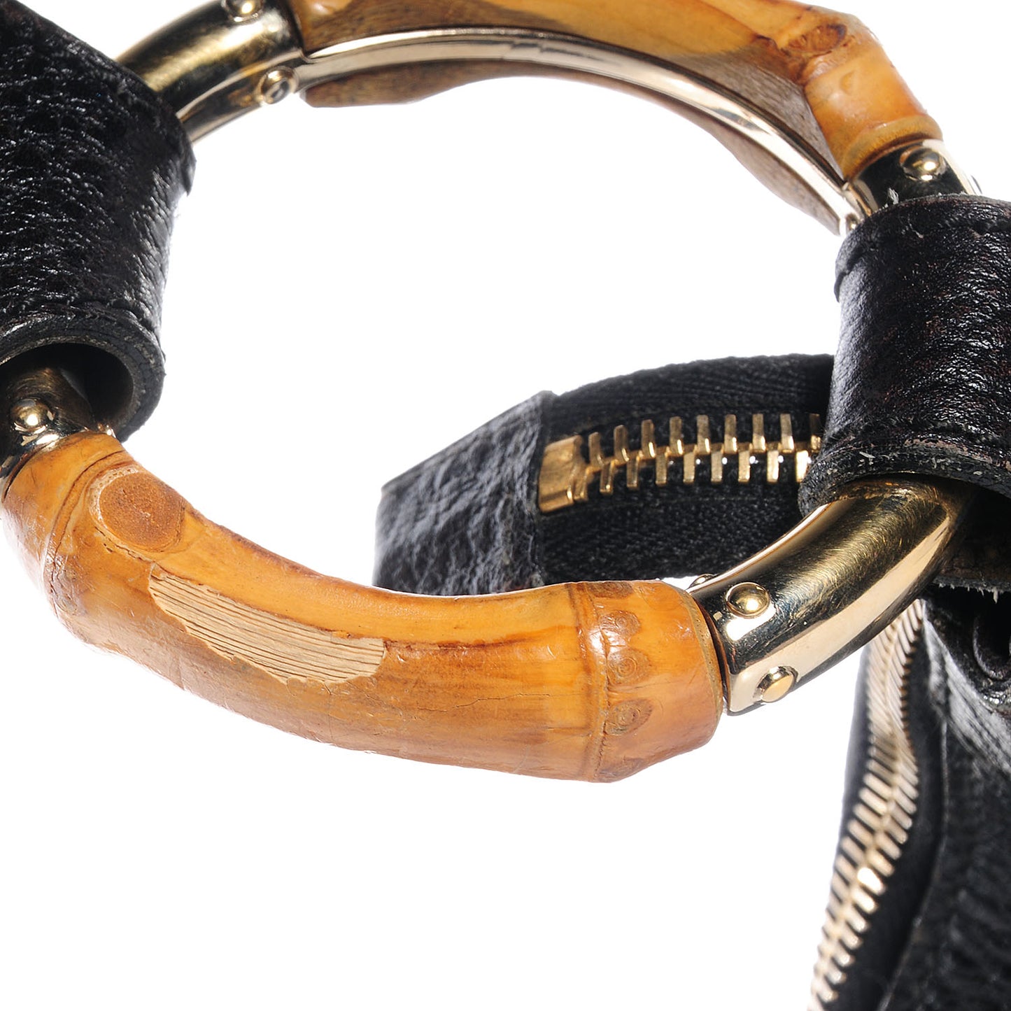 Leather Half Moon Bamboo Ring Hobo Black