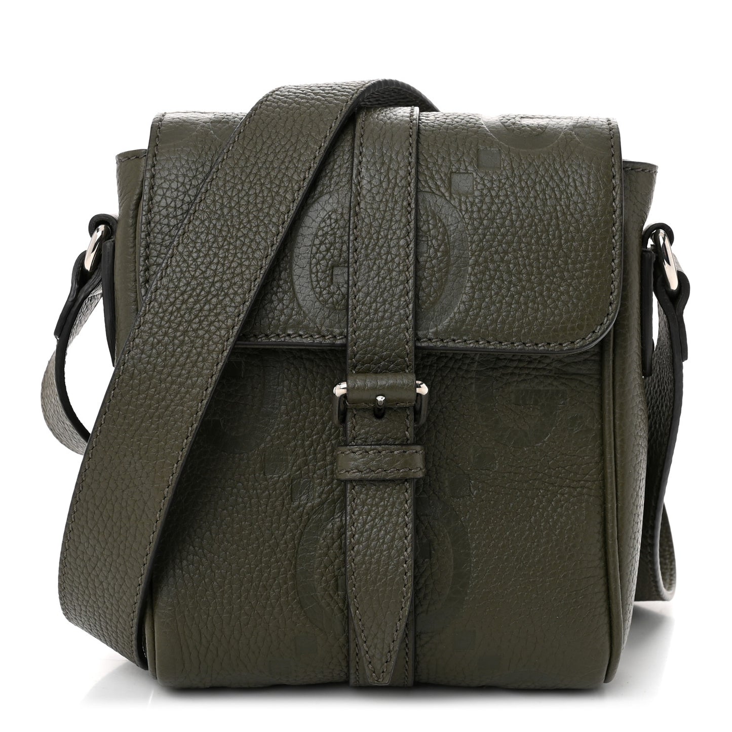 Piuma Calfskin Jumbo GG Embossed Small Messenger Bag Dark Green