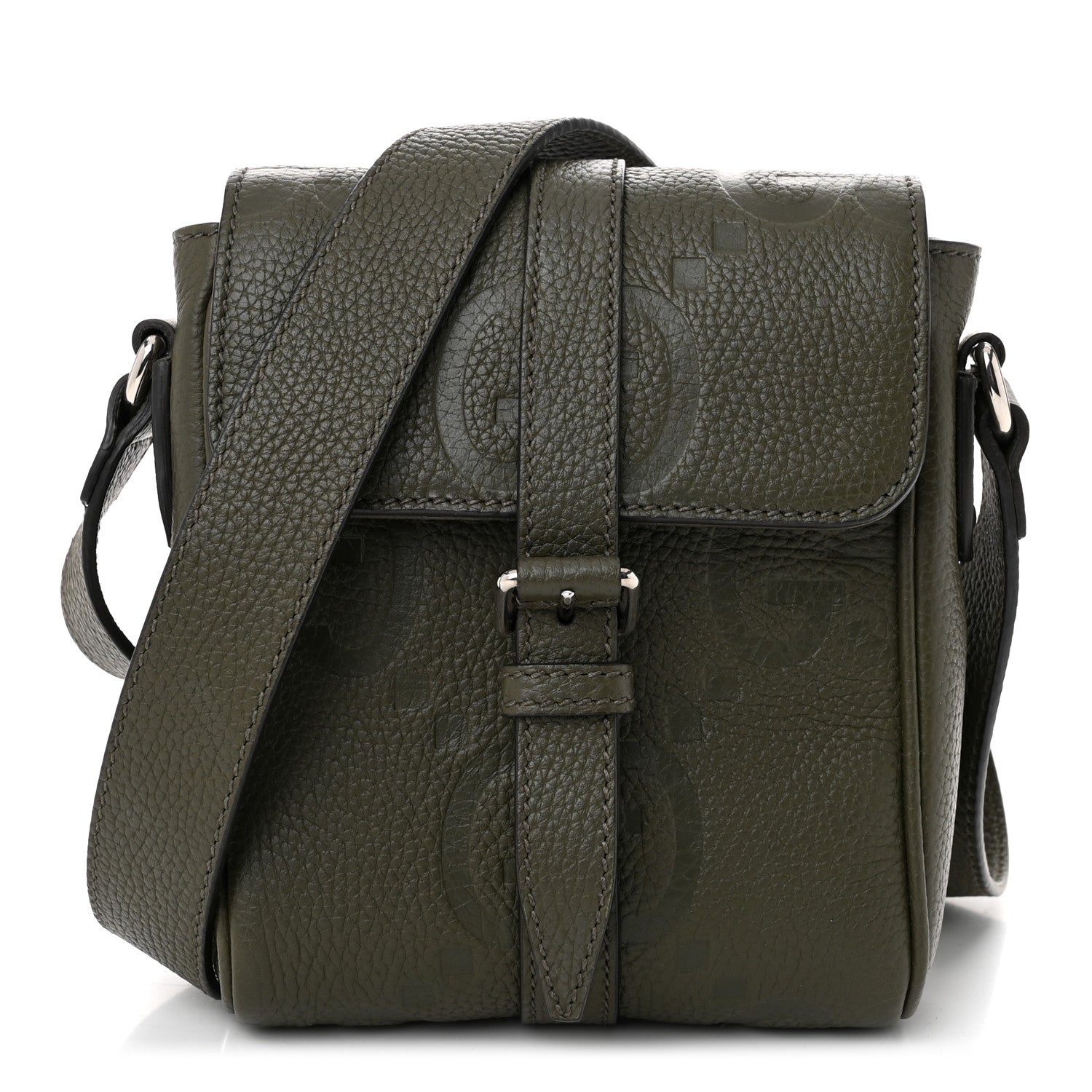 Gucci Piuma Calfskin Jumbo GG Embossed Small Messenger Bag Dark Green 1 of 11