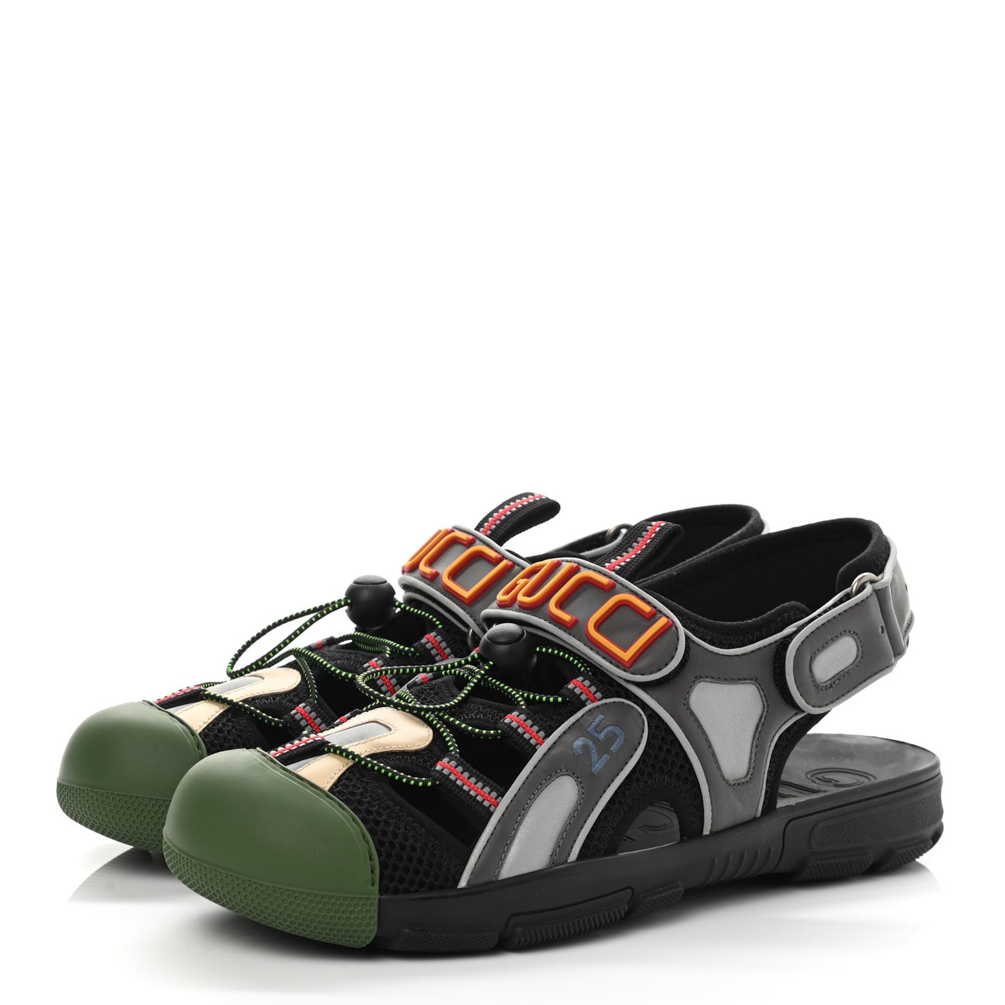 Mesh Fabric Mens Tinsel Sport Sandals 7 Black Silver Green