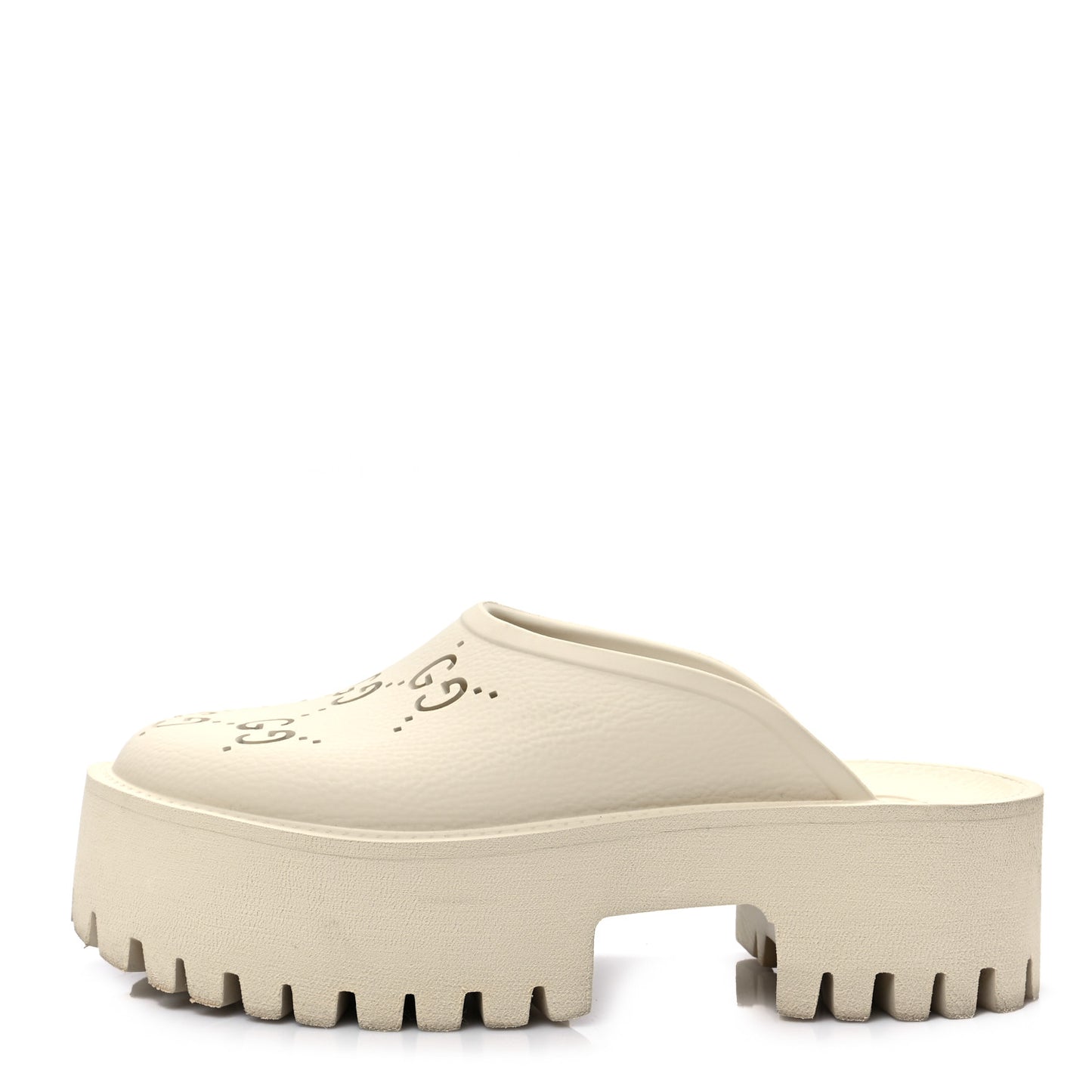 Rubber GG Monogram Perforated Elea Platform 55mm Lug Sole Sandals 37 Mystic White