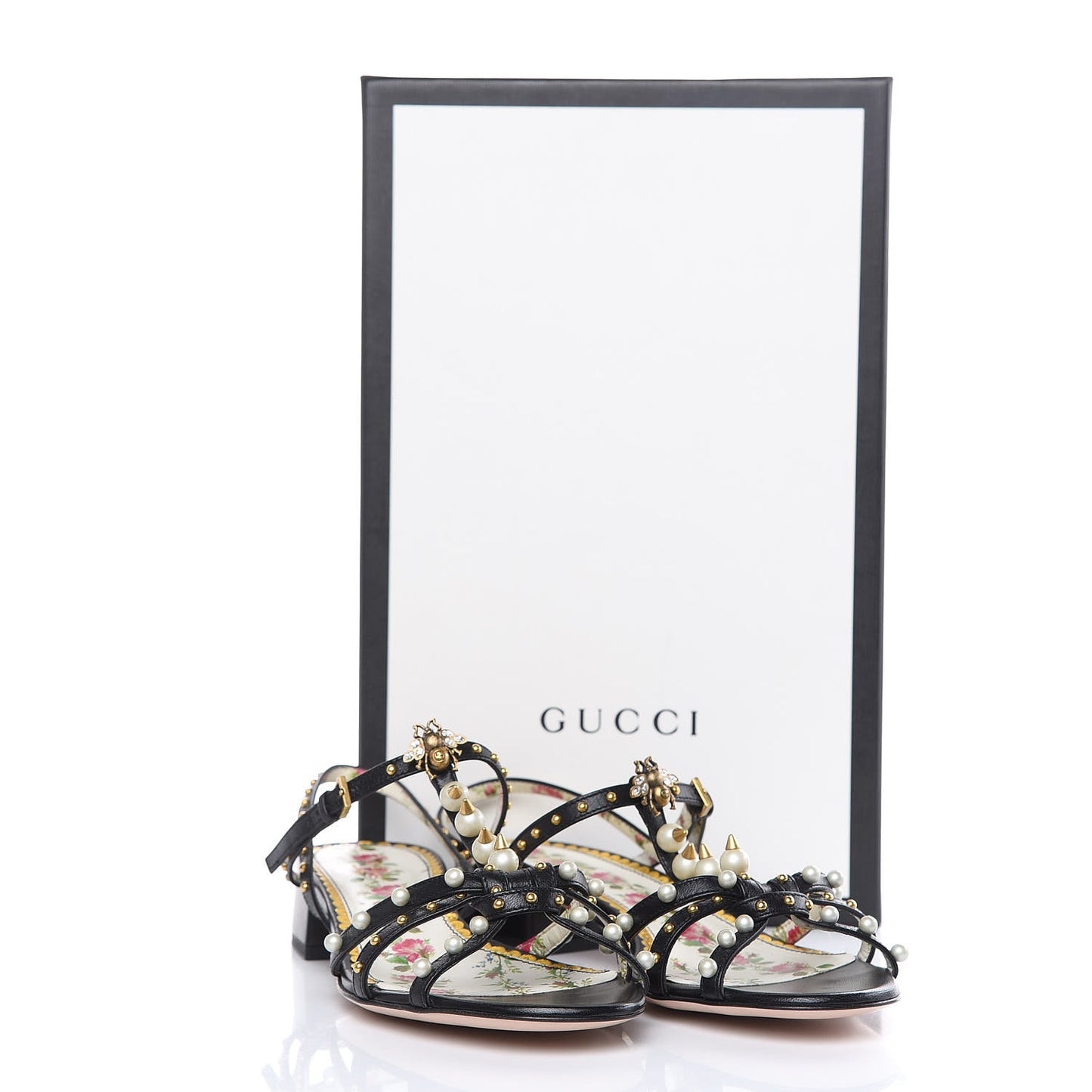 Malaga Kid Pearl Studded Regina T-Strap Low Heel Sandals 37 Black
