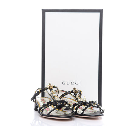 Gucci Malaga Kid Pearl Studded Regina T-Strap Low Heel Sandals 37 Black 8 of 10