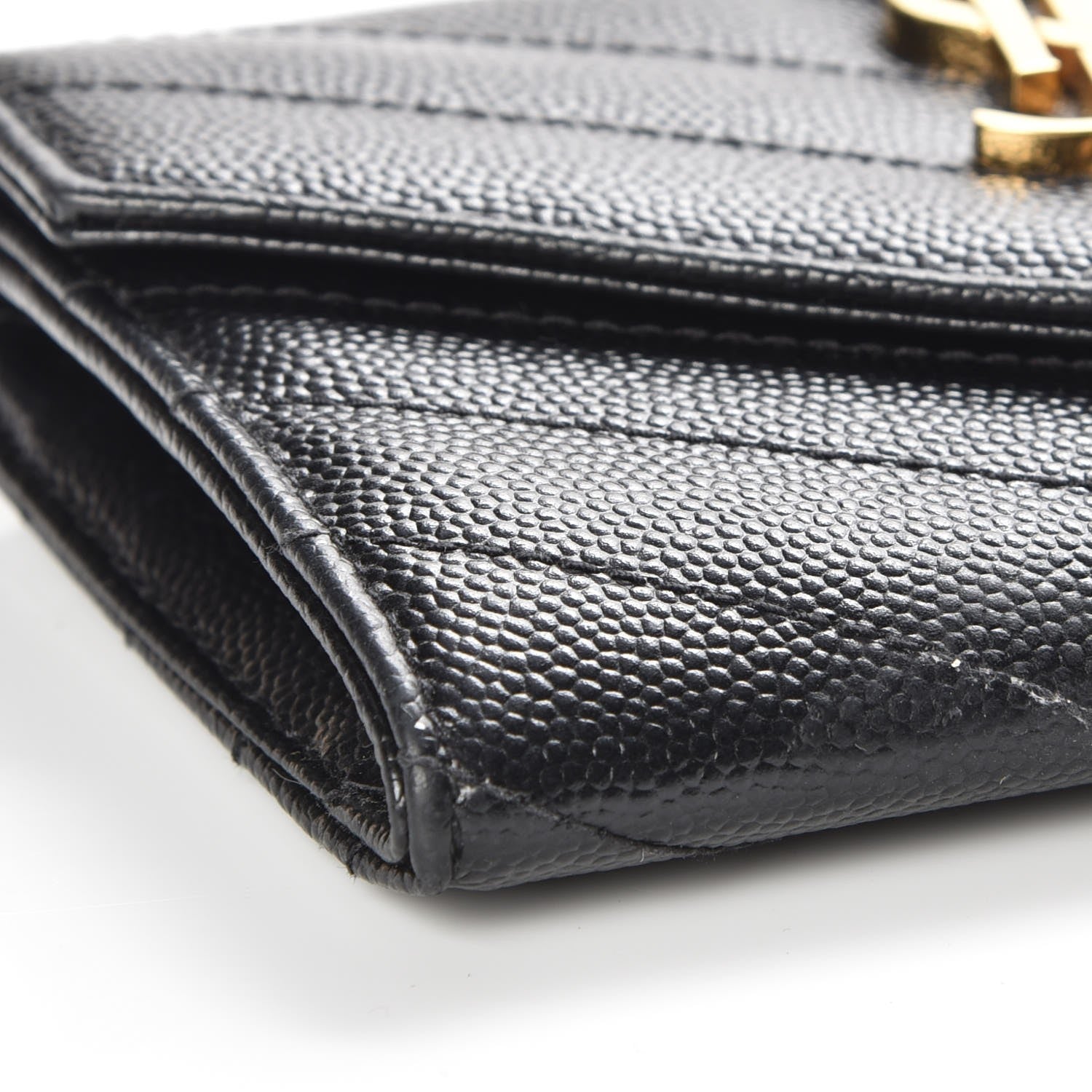 Saint Laurent Grain De Poudre Matelasse Chevron Small Monogram Envelope Wallet Black 8 of 9