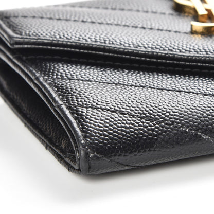 Saint Laurent Grain De Poudre Matelasse Chevron Small Monogram Envelope Wallet Black 8 of 9