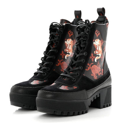 Louis Vuitton Suede Calfskin Catogram Laureate Platform Desert Boots 37 Black Marron 3 of 8