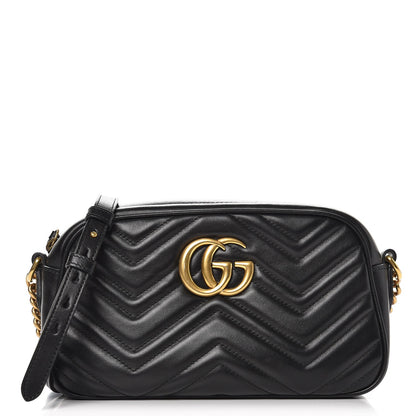 Gucci Calfskin Matelasse Small GG Marmont Chain Shoulder Bag Black 1 of 8