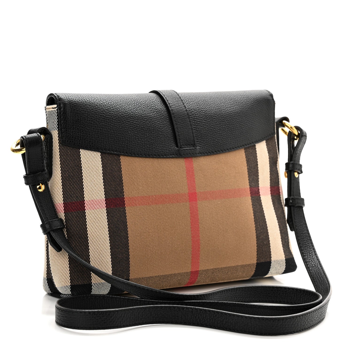 Burberry Horseshoe Calfskin House Check Small Milton Crossbody Bag Black 3 of 10