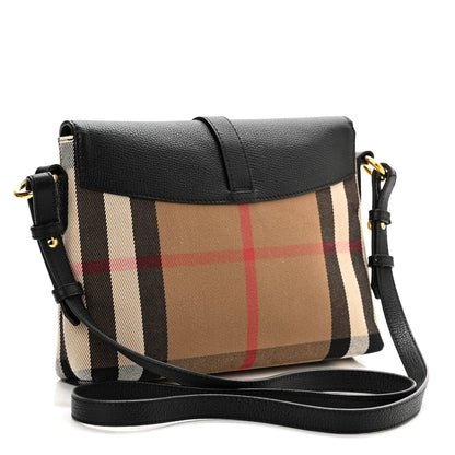Burberry Horseshoe Calfskin House Check Small Milton Crossbody Bag Black 3 of 10