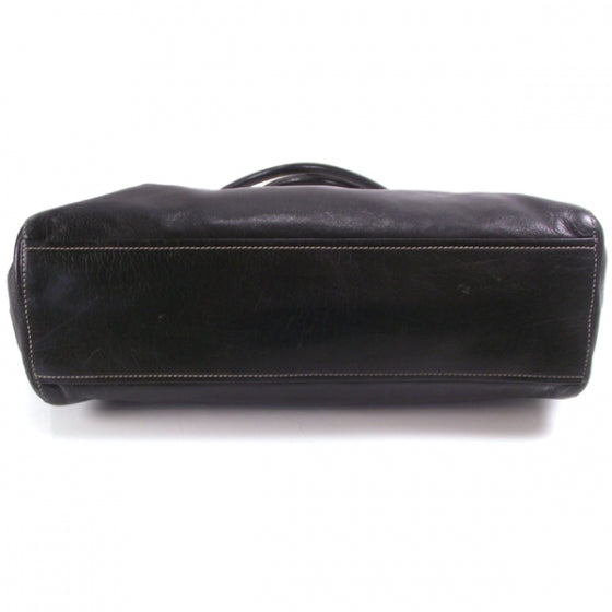 Leather Easy Foldover Pushlock Work Bag Black
