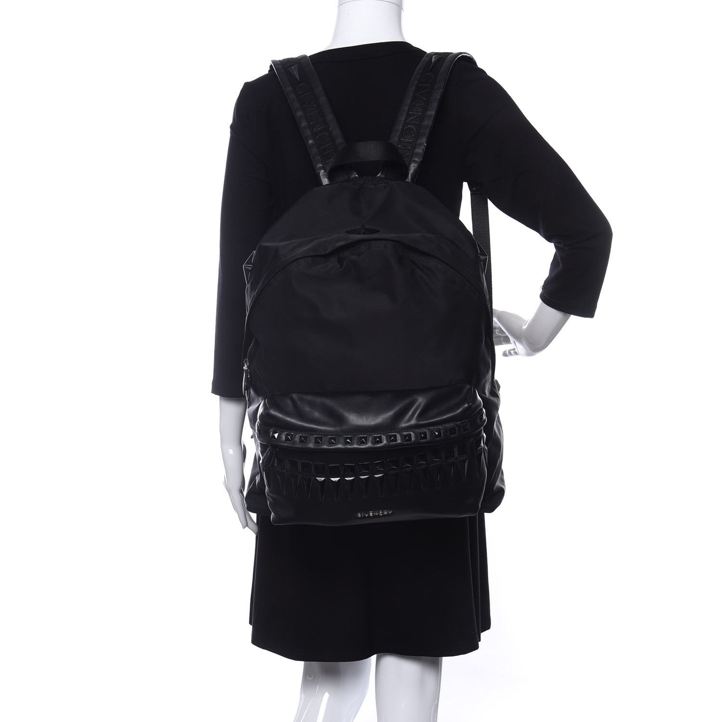 Nylon Calfskin Studded Backpack Black