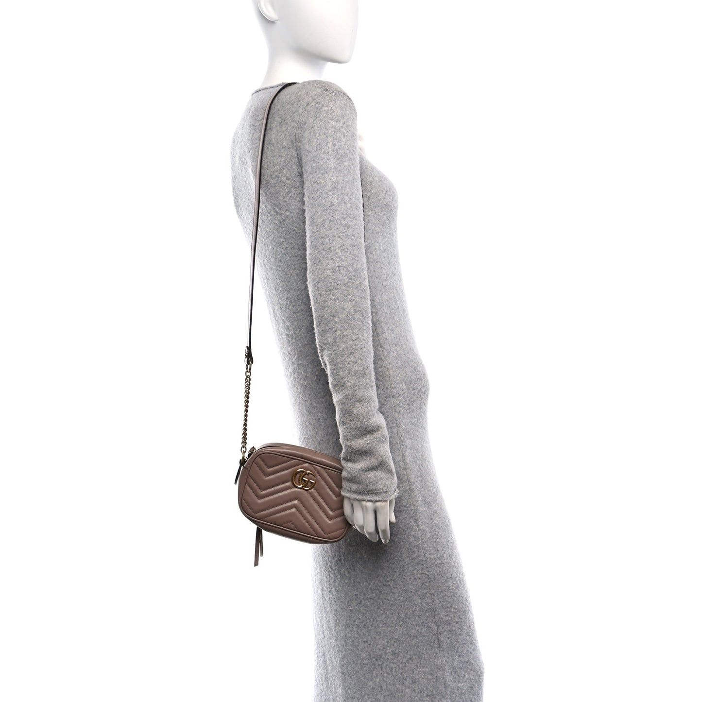 Calfskin Matelasse Mini GG Marmont Chain Shoulder Bag Nude