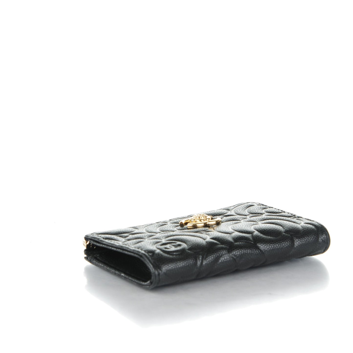 Caviar Camellia Embossed Key Holder Case Black