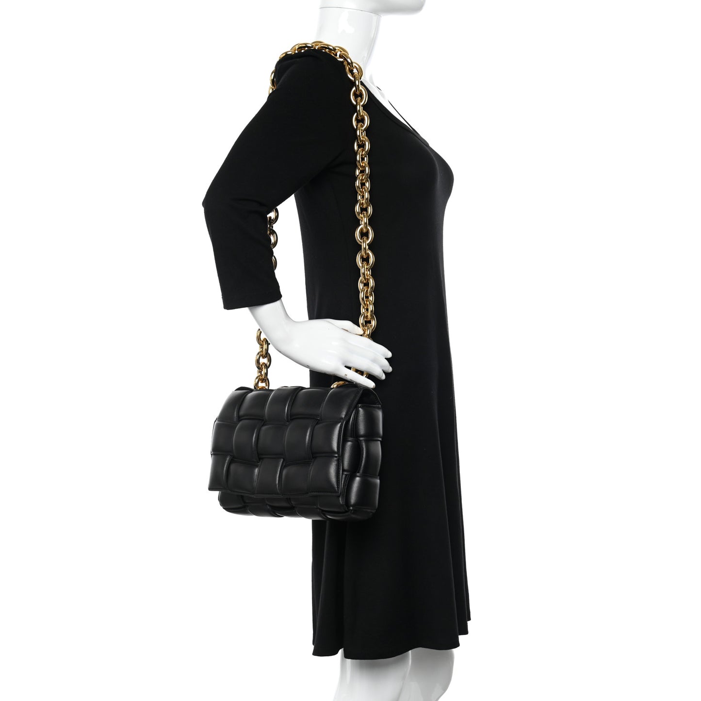 Lambskin Maxi Intreccio Padded Chain Cassette Crossbody Bag Black