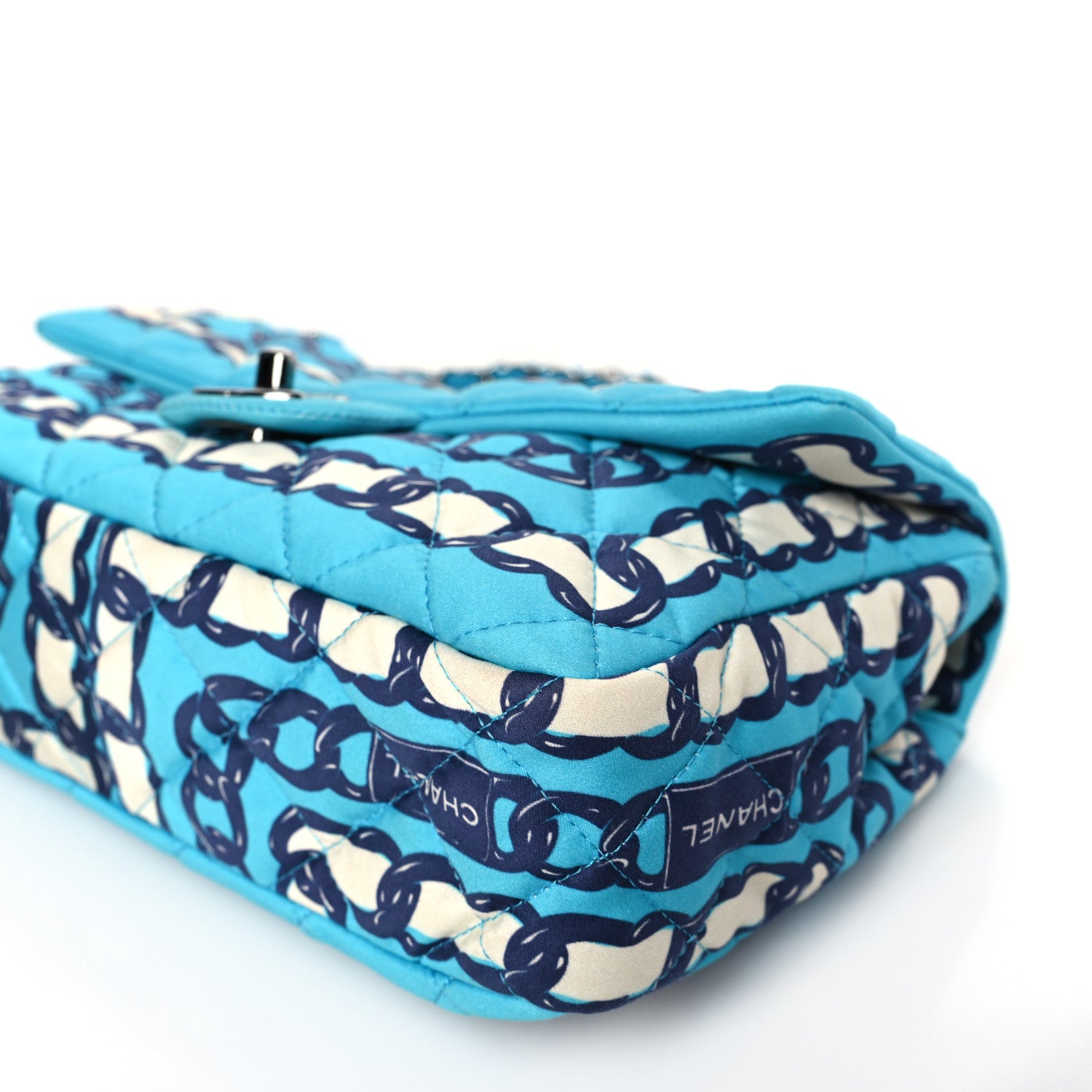Chanel Silk Chain Printed Medium Single Flap Blue 1847085