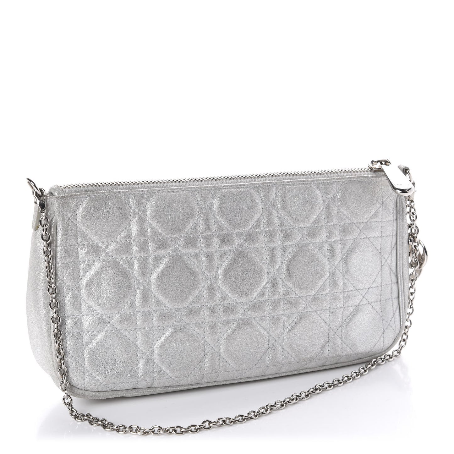 Metallic Lambskin Cannage Chain Pouch Silver