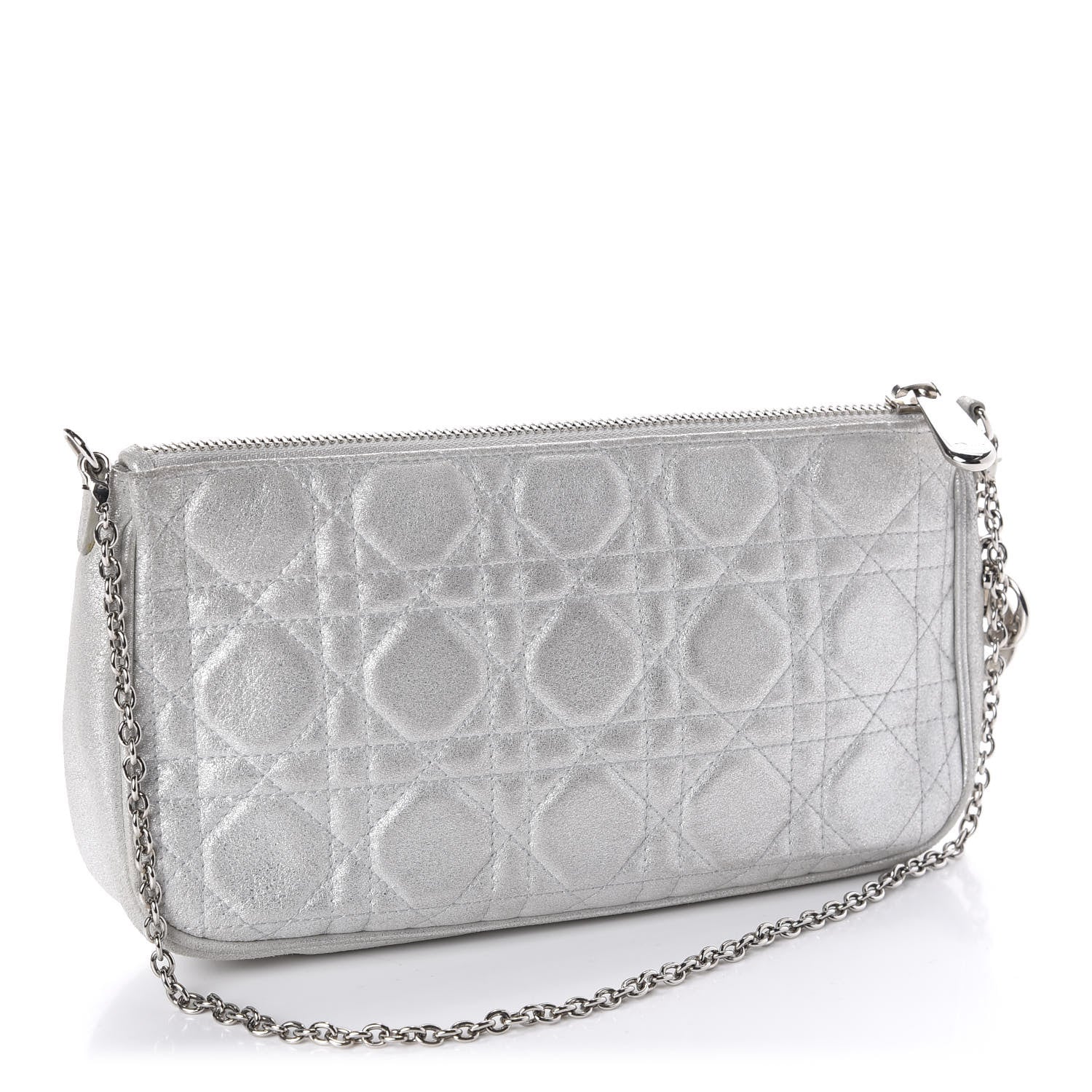 Christian Dior Metallic Lambskin Cannage Chain Pouch Silver 3 of 9