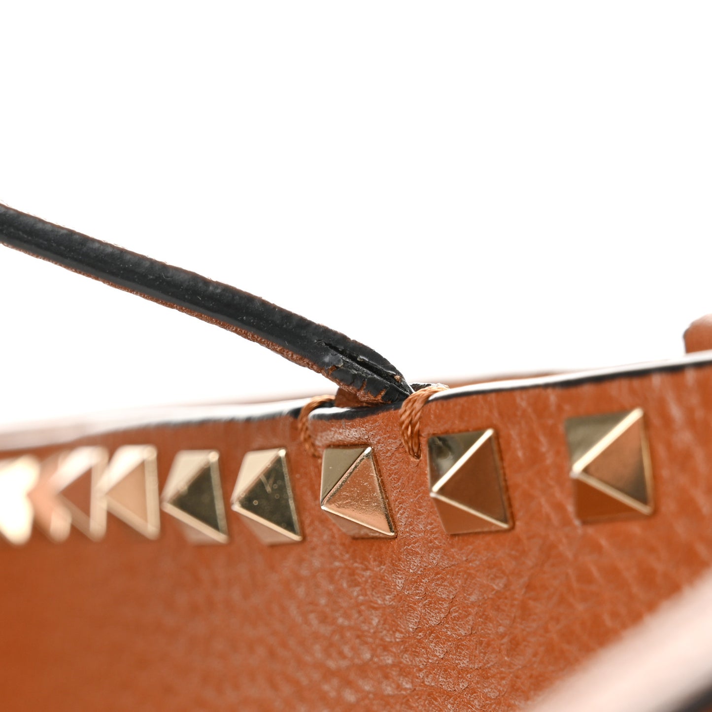 Grained Calfskin Rockstud Shoulder Tote Bright Cognac