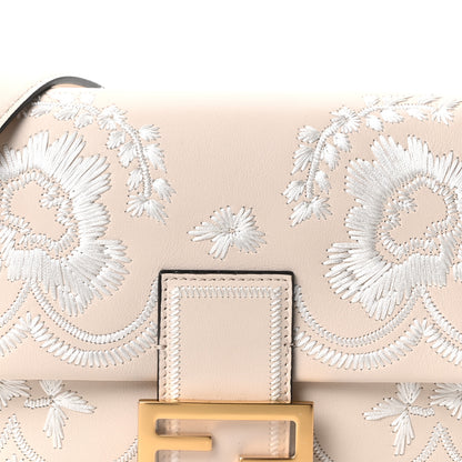 Fendi Vitello Seta Nappa Floral Embroidered Baguette Camelia White Ice 7 of 9