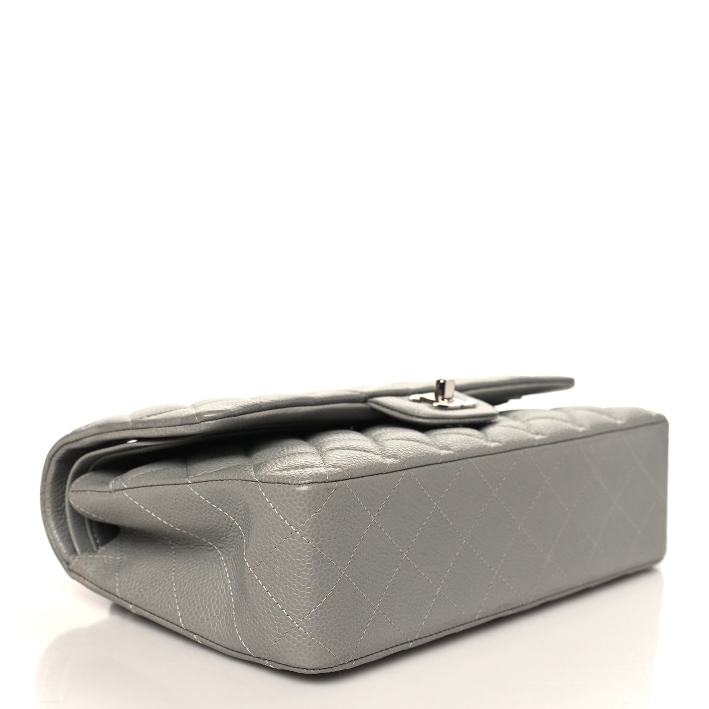 Caviar Quilted Medium Double Flap Grey