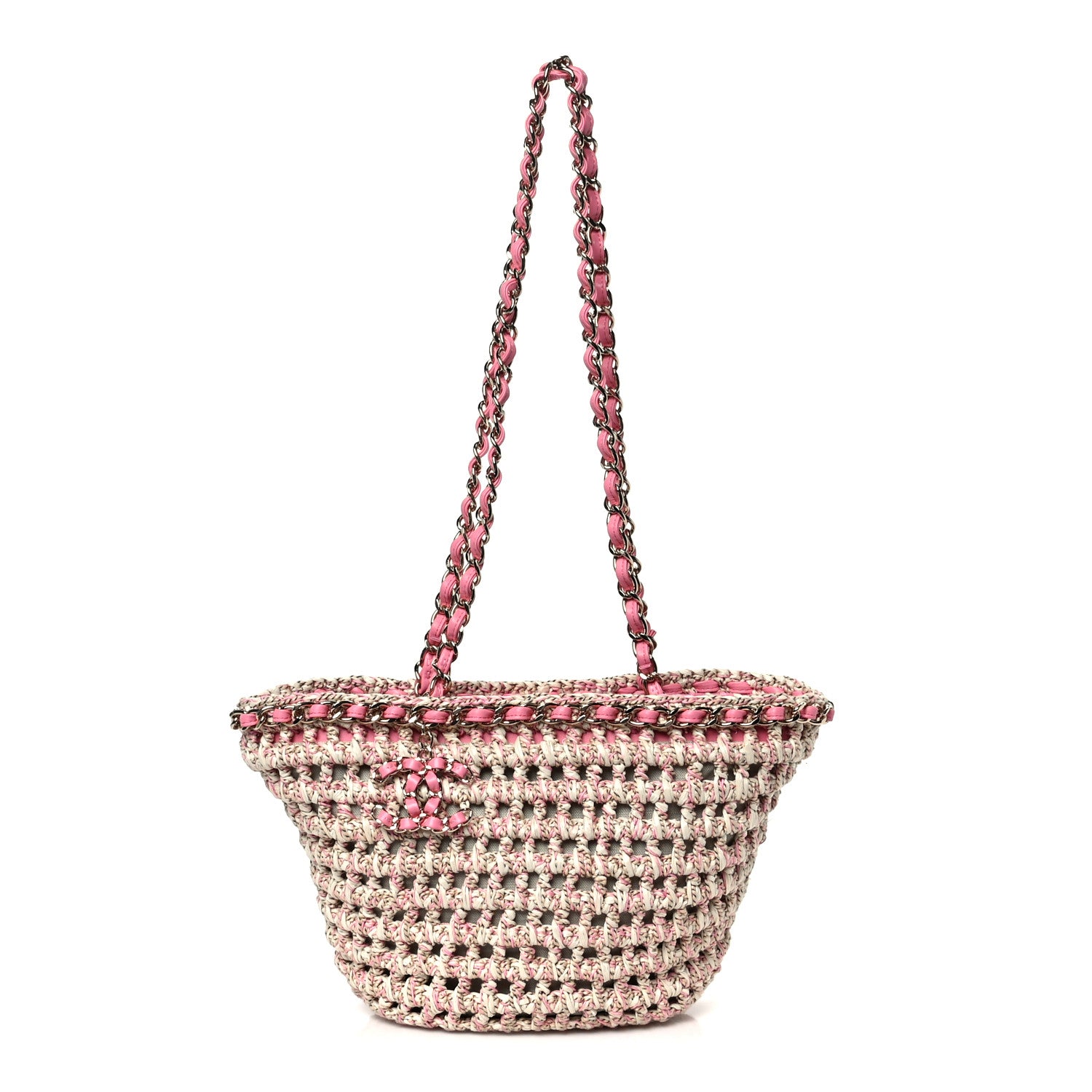 Chanel Mixed Fibers Calfskin Crochet Small Shopping Bag Beige Pink 1 of 11