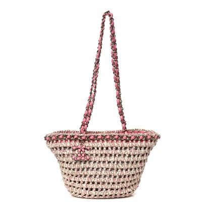 Chanel Mixed Fibers Calfskin Crochet Small Shopping Bag Beige Pink 1 of 11