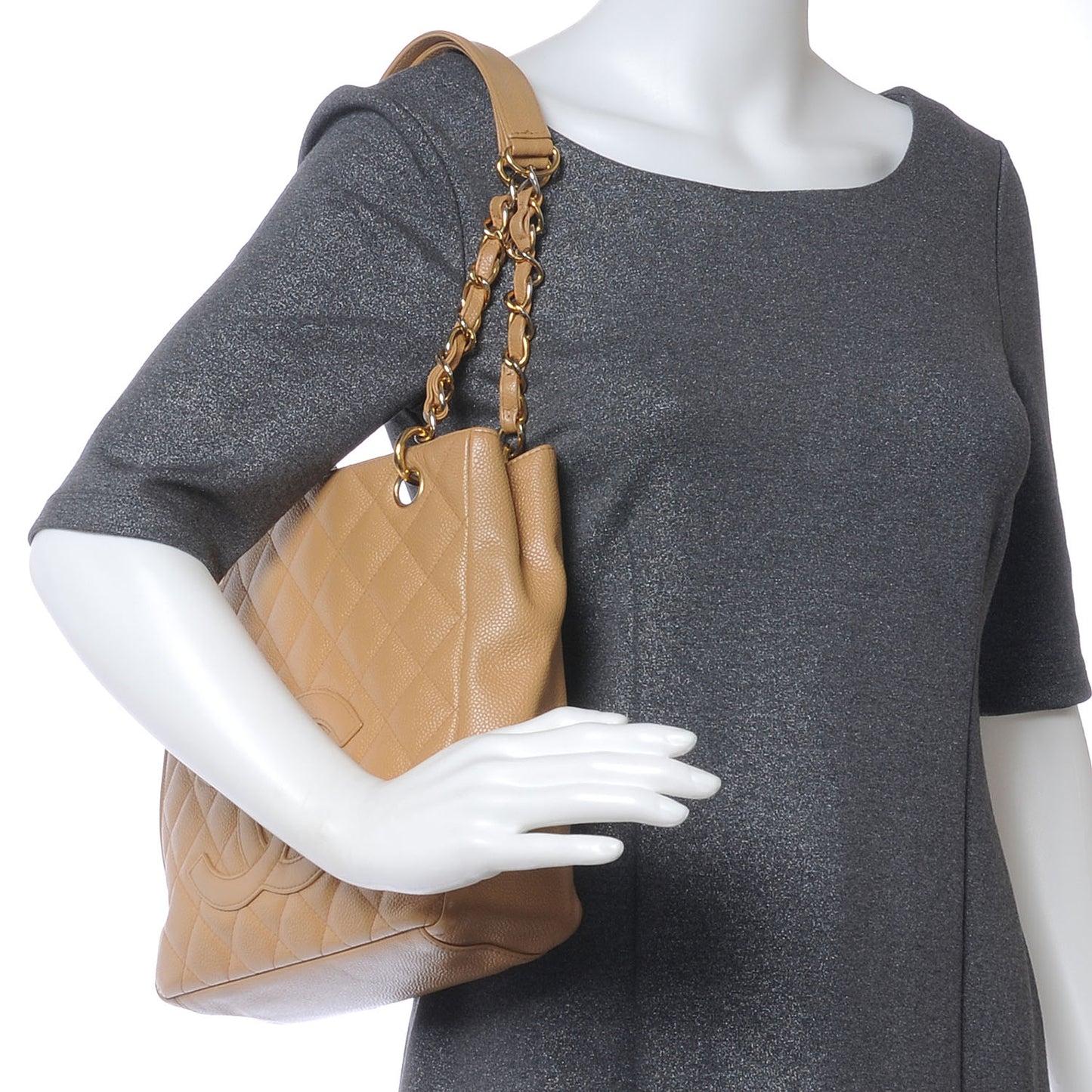 Caviar Petit Shopping Tote PST Beige