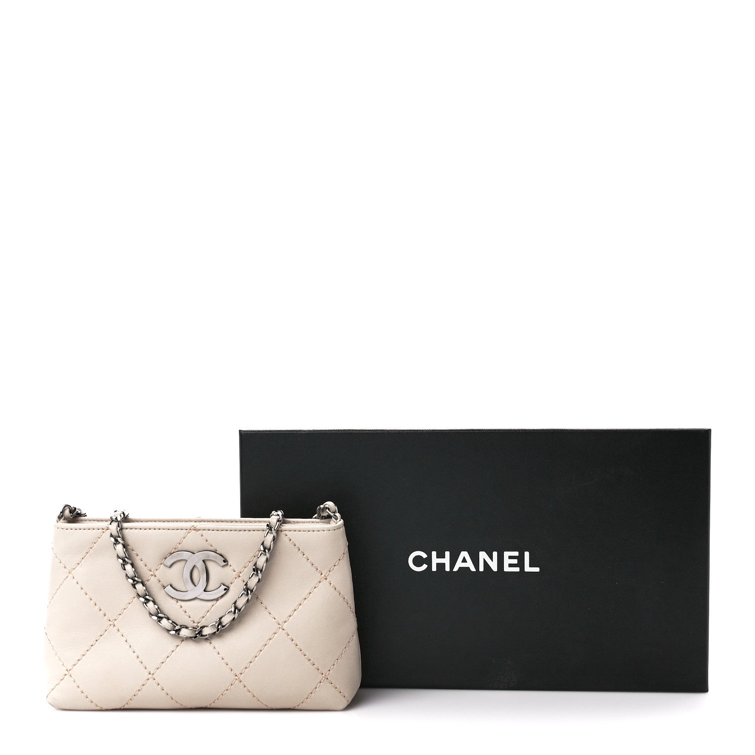 Chanel Lambskin Surpique Stitch Pochette Beige 12 of 12