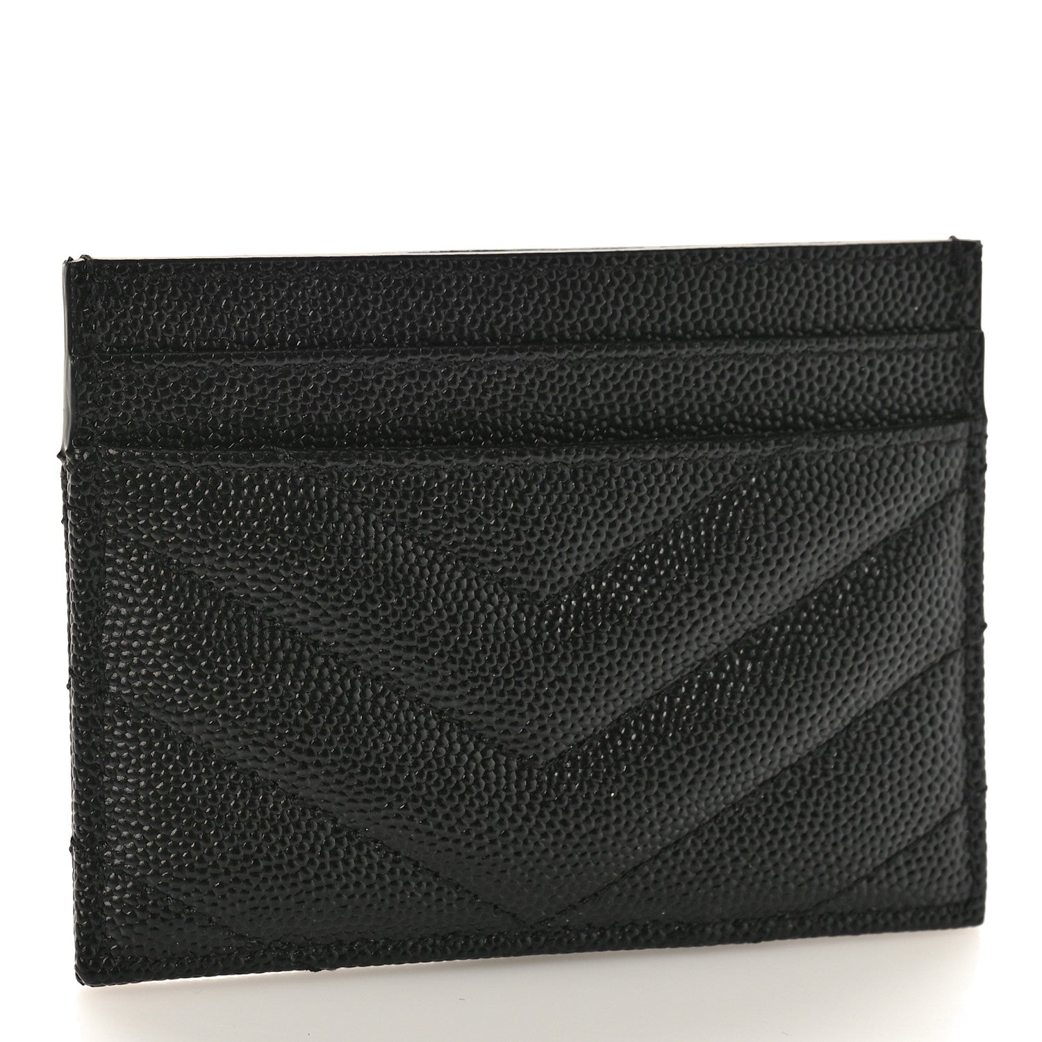 Saint Laurent Grain De Poudre Matelasse Chevron Monogram Credit Card Case Black 3 of 9