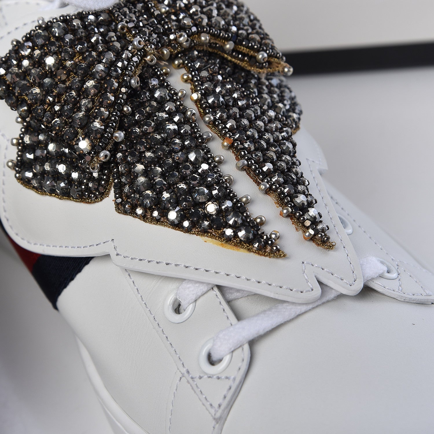 Gucci Calfskin Ayers Web Womens Ace Bow Lace Sneakers 40.5 White 11 of 15