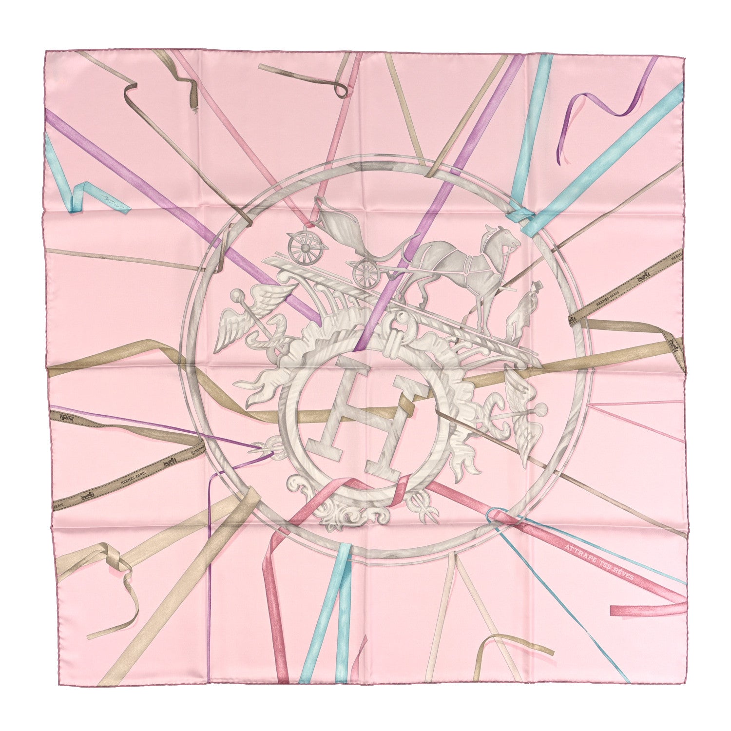 Hermes Silk Attrape Tes Reves Scarf 90 Rose Pale Vieux Rose Gris 1 of 3