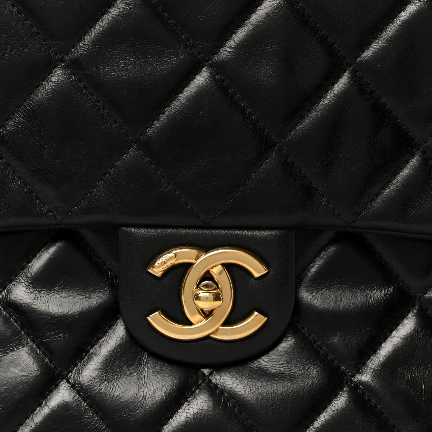 Chanel Glazed Calfskin Quilted Large Gold Bar Top Handle Flap Black 9 of 11