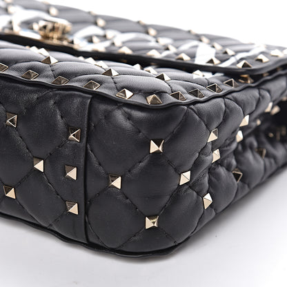 Valentino Garavani Lambskin VLTN Print Medium Rockstud Spike Shoulder Bag Black 10 of 16