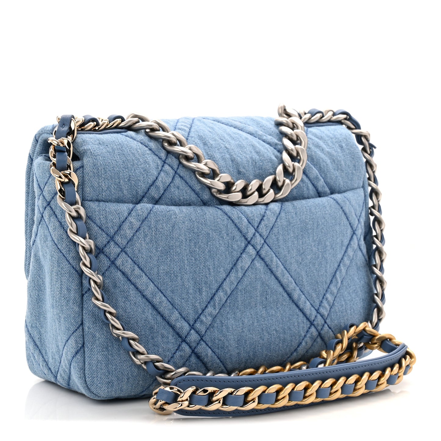 Denim Quilted Medium Chanel 19 Flap Blue
