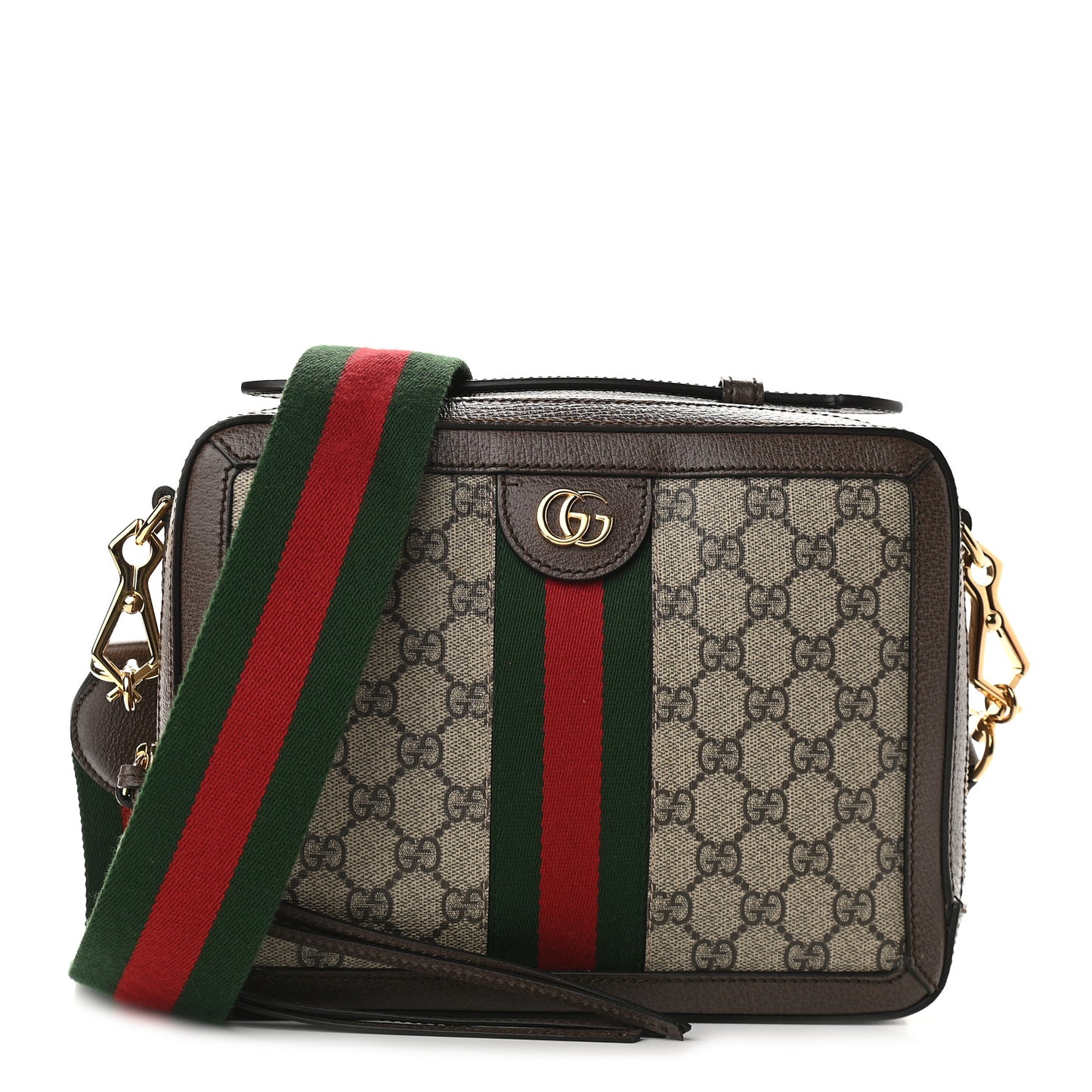 GG Supreme Monogram Web Small Ophidia Top Handle Shoulder Bag Brown
