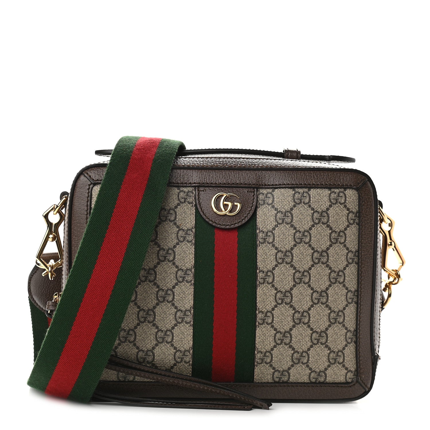 Gucci GG Supreme Monogram Web Small Ophidia Top Handle Shoulder Bag Brown 1 of 9