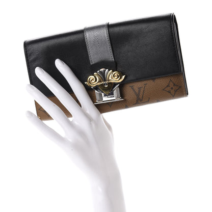 Louis Vuitton Calfskin Reverse Monogram Column Sarah Wallet Black 2 of 11