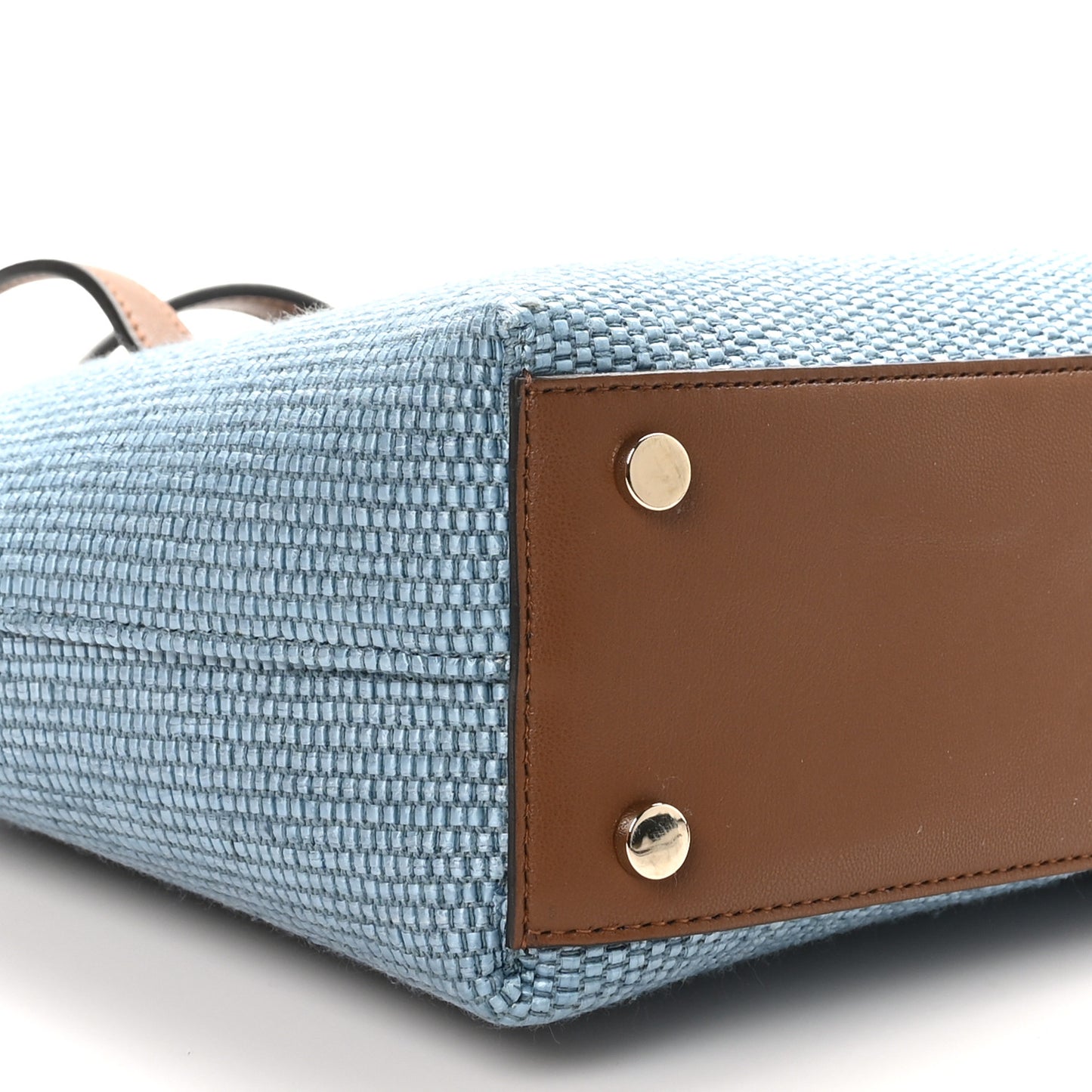Raffia Canvas Logo Embroidered Mini Tote Smoky Blue Tan