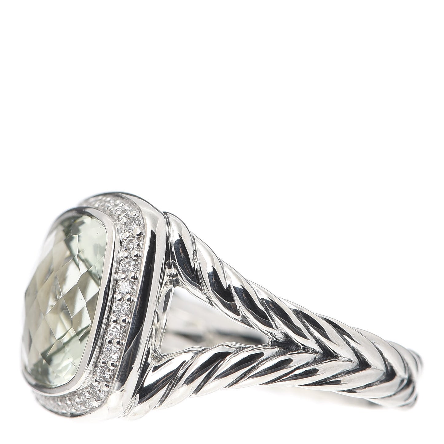 Sterling Silver Diamond Prasiolite 11mm Albion Ring 54 7