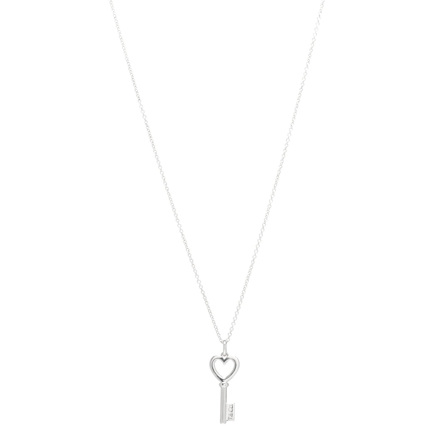 Tiffany Sterling Silver Mini Heart Key Pendant Necklace 1 of 4