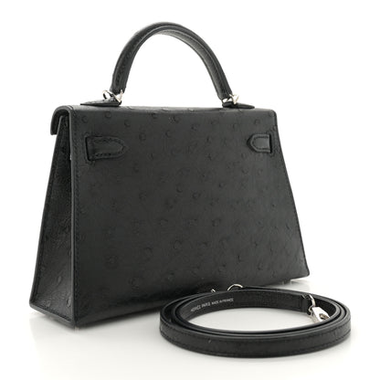 Hermes Ostrich Kelly Sellier Mini 20 Black 3 of 12