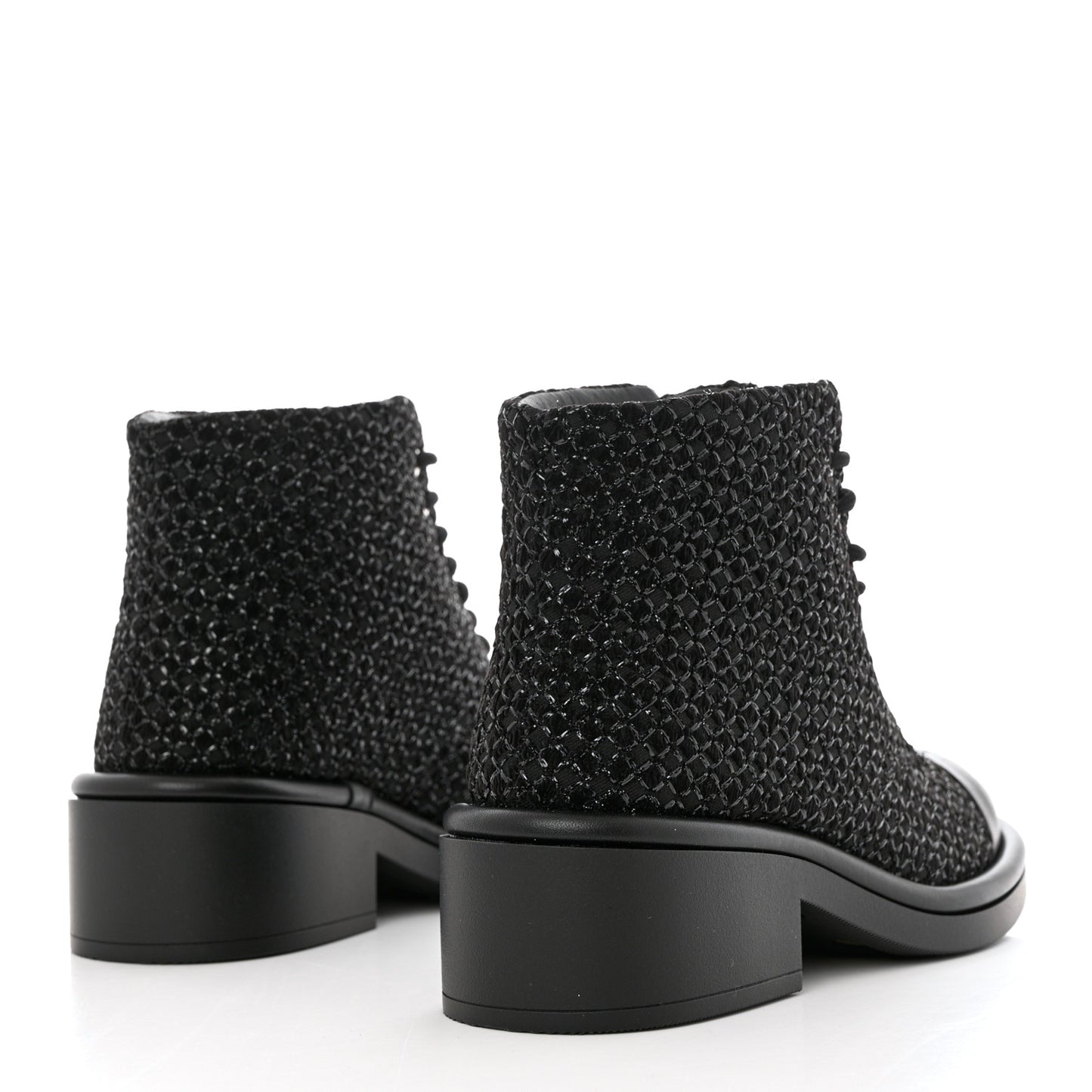 Tweed Lambskin Lace Up Combat Boots 38.5 Black Silver